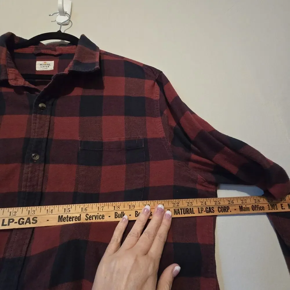 Marine Layer Plaid Flannel Shirt Mens XL Red Black Buffalo Outdoor Cabin Western
